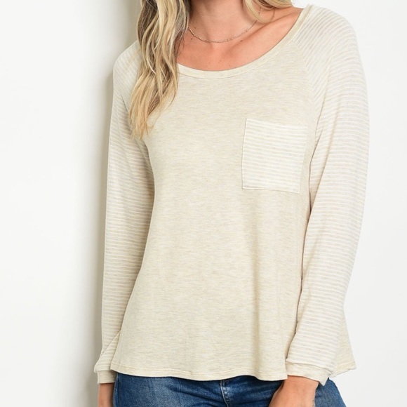 Tops - 1 left! USA Made! Soft Cream striped Top w Pocket
